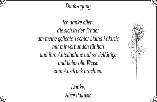 Todesanzeige von Daina Pakusic von saarbruecker_zeitung