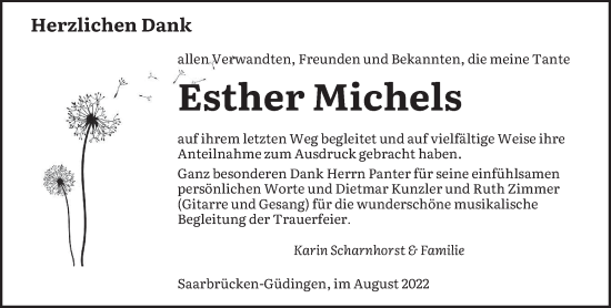 Todesanzeige von Esther Michels von saarbruecker_zeitung