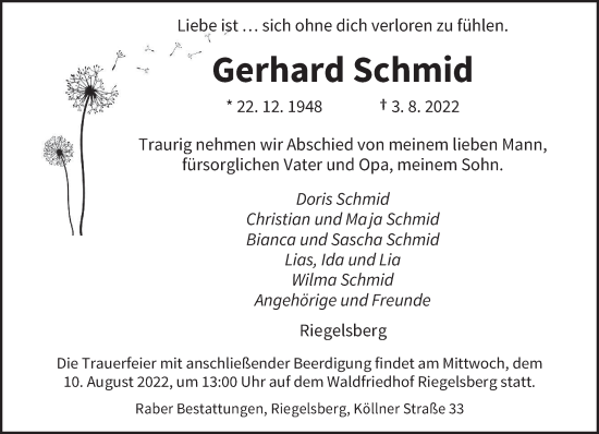 Todesanzeige von Gerhard Schmid von saarbruecker_zeitung