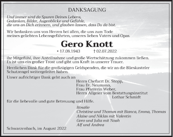 Todesanzeige von Gera Knott von saarbruecker_zeitung