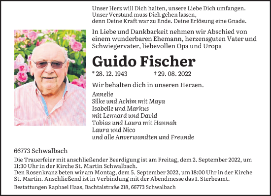 Todesanzeige von Guido Fischer von saarbruecker_zeitung