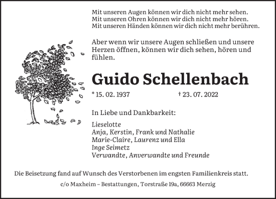 Todesanzeige von Guido Schellenbach von saarbruecker_zeitung