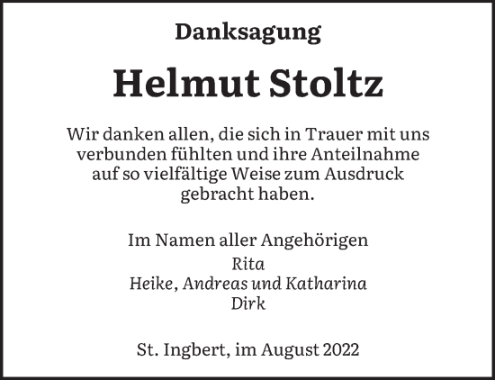 Todesanzeige von Helmut Stoltz von saarbruecker_zeitung