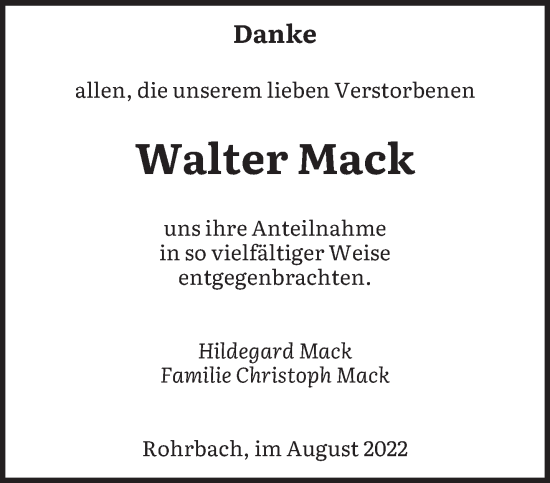 Todesanzeige von Walter Mack von saarbruecker_zeitung