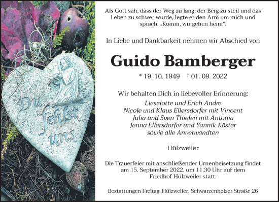 Todesanzeige von Guido Bamberger von saarbruecker_zeitung