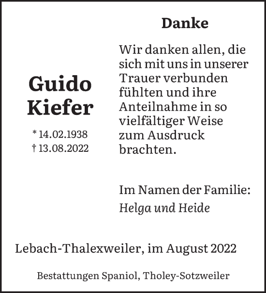 Todesanzeige von Guido Kiefer von saarbruecker_zeitung