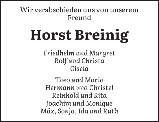 Todesanzeige von Horst Breinig von saarbruecker_zeitung