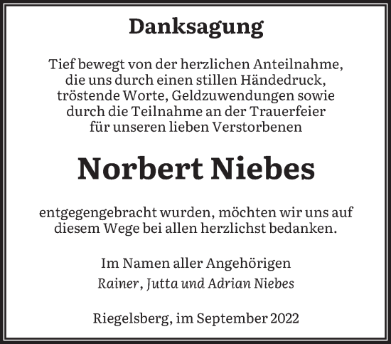 Todesanzeige von Norbert Niebes von saarbruecker_zeitung