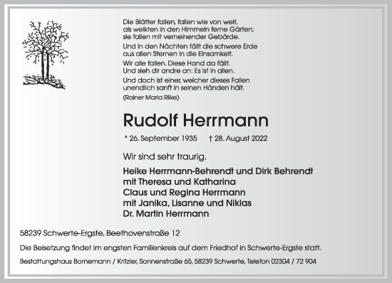 Todesanzeige von Rudolf Herrmann von saarbruecker_zeitung