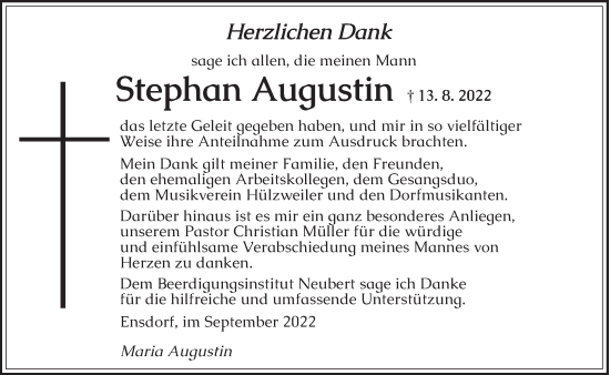 Todesanzeige von Stephan Augustin von saarbruecker_zeitung