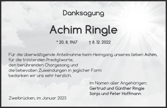 Todesanzeige von Achim Ringle von saarbruecker_zeitung