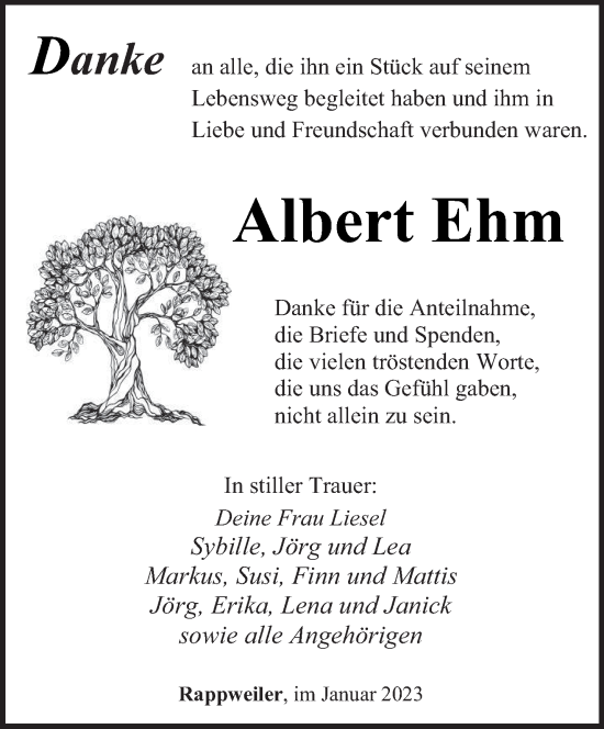 Todesanzeige von Albert Ehm von saarbruecker_zeitung