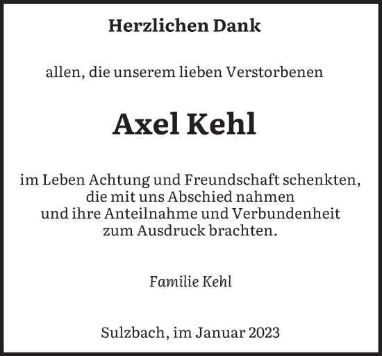 Todesanzeige von Axel Kehl von saarbruecker_zeitung