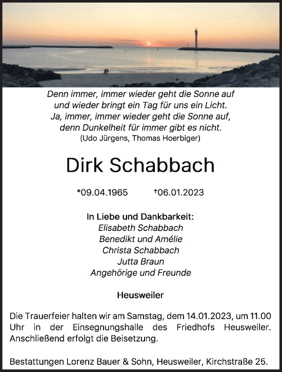 Todesanzeige von Dirk Schabbach von saarbruecker_zeitung