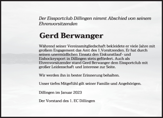 Todesanzeige von Gerd Berwanger von saarbruecker_zeitung