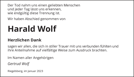 Todesanzeige von Harald Wolf von saarbruecker_zeitung