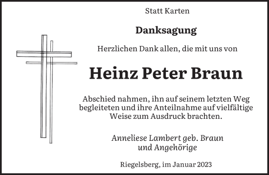 Todesanzeige von Heinz Peter Braun von saarbruecker_zeitung