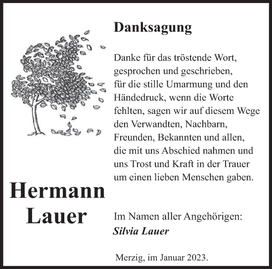 Todesanzeige von Hermann Lauer von saarbruecker_zeitung