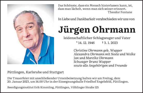 Todesanzeige von Jürgen Ohrmann von saarbruecker_zeitung