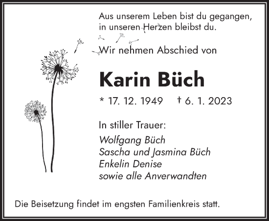Todesanzeige von Karin Büch von saarbruecker_zeitung