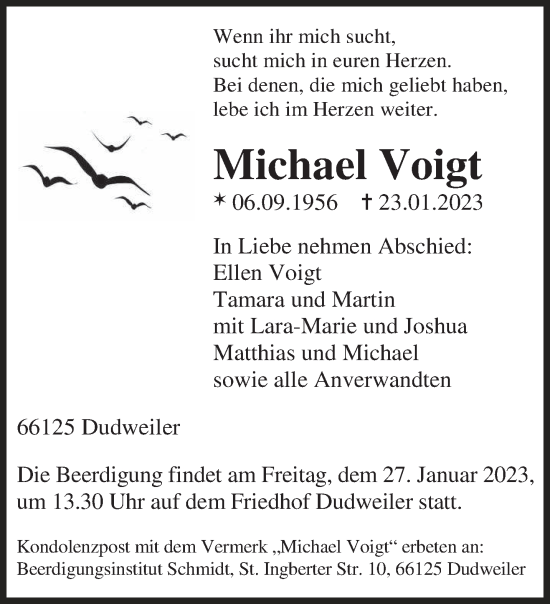 Todesanzeige von Michael Voigt von saarbruecker_zeitung