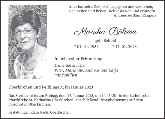 Todesanzeige von Monika Böhme von saarbruecker_zeitung