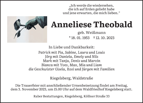 Todesanzeige von Anneliese Theobald von saarbruecker_zeitung