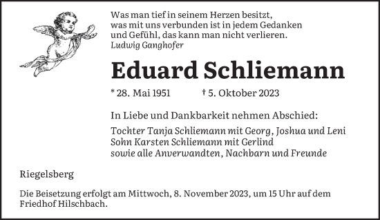 Todesanzeige von Eduard Schliemann von saarbruecker_zeitung