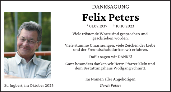 Todesanzeige von Felix Peters von saarbruecker_zeitung