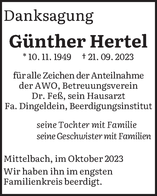 Todesanzeige von Günther Hertel von saarbruecker_zeitung