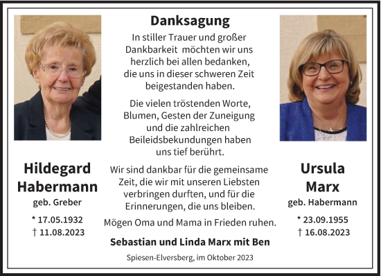 Todesanzeige von Hildegard und Ursula  von saarbruecker_zeitung