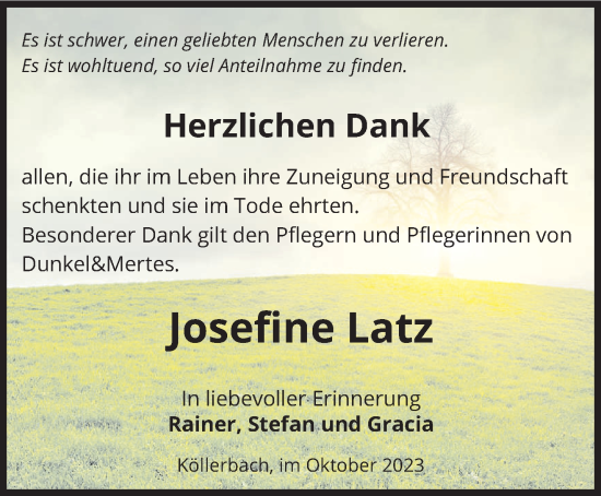 Todesanzeige von Josefine Latz von saarbruecker_zeitung