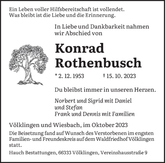 Todesanzeige von Konrad Rothenbusch von saarbruecker_zeitung