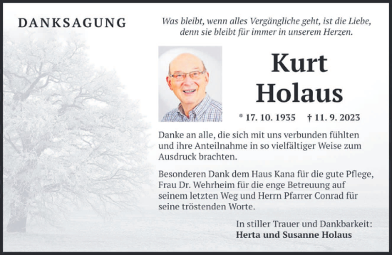 Todesanzeige von Kurt Holaus von saarbruecker_zeitung