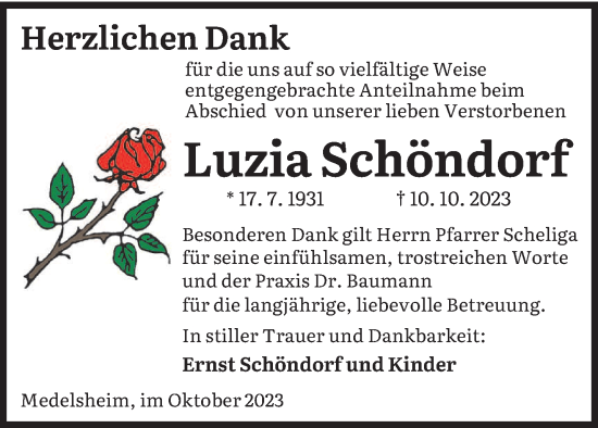 Todesanzeige von Luzia Schöndorf von saarbruecker_zeitung