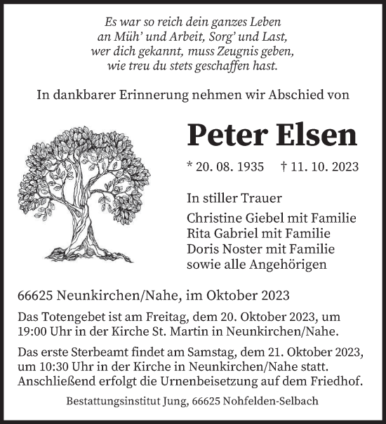 Todesanzeige von Peter Elsen von saarbruecker_zeitung