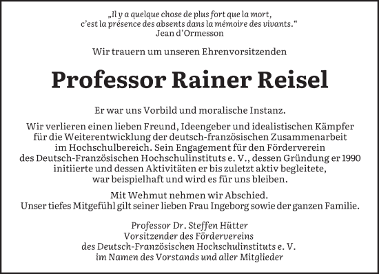 Todesanzeige von Rainer Beisel von saarbruecker_zeitung