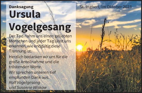 Todesanzeige von Rolf Vogelgesang von saarbruecker_zeitung