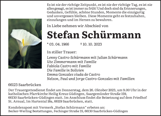 Todesanzeige von Stefan Schürmann von saarbruecker_zeitung