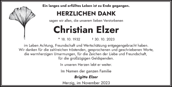 Todesanzeige von Christian Elzer von saarbruecker_zeitung