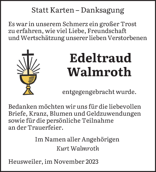 Todesanzeige von Edeltraud Walmroth von saarbruecker_zeitung
