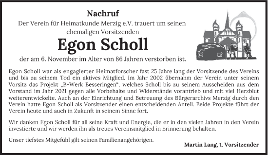 Todesanzeige von Egon Scholl von saarbruecker_zeitung