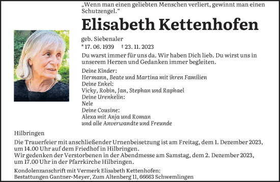 Todesanzeige von Elisabeth Kettenhofen von saarbruecker_zeitung
