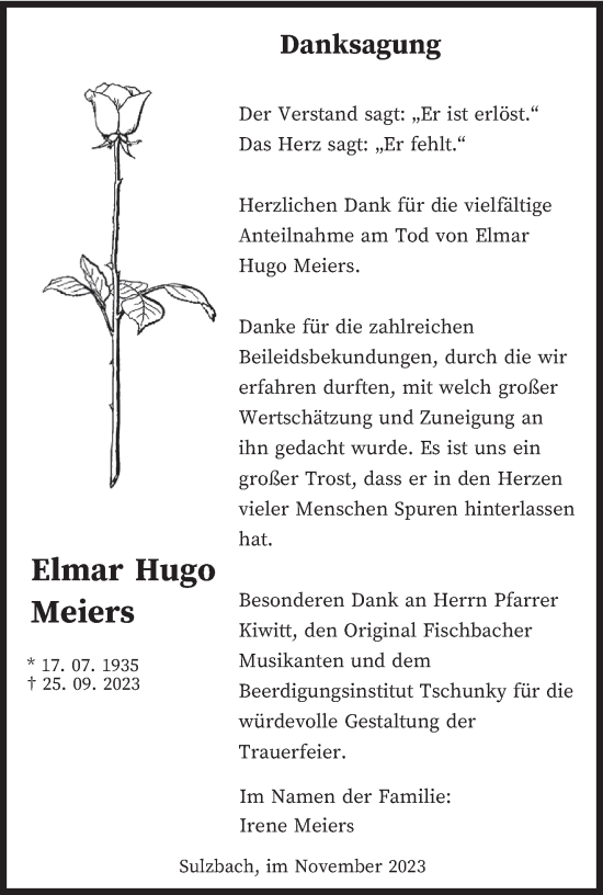 Todesanzeige von Elmar Hugo Meiers von saarbruecker_zeitung