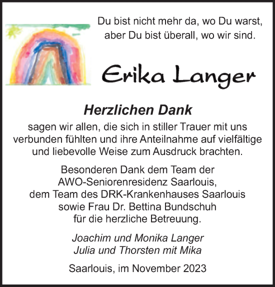 Todesanzeige von Erika Langer von saarbruecker_zeitung