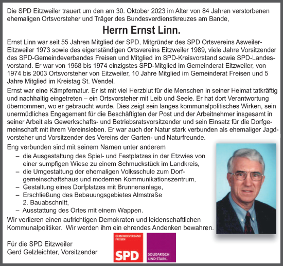 Todesanzeige von Ernst Linn von saarbruecker_zeitung