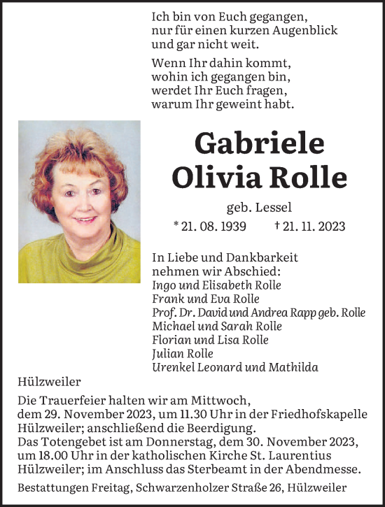 Todesanzeige von Gabriele Olivia Rolle von saarbruecker_zeitung
