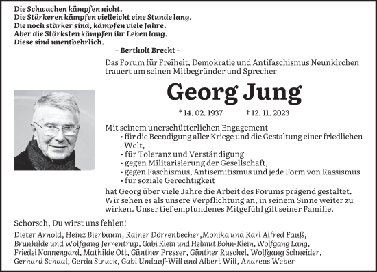 Todesanzeige von Georg Jung von saarbruecker_zeitung