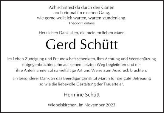Todesanzeige von Gerd Schütt von saarbruecker_zeitung