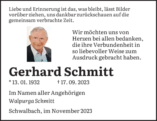 Todesanzeige von Gerhard Schmitt von saarbruecker_zeitung